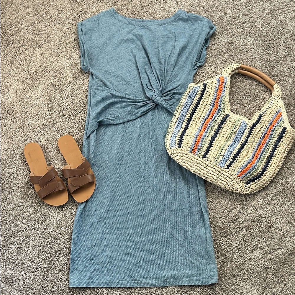 Jones New York Blue Micro Stripe Twist-Front Midi Dress